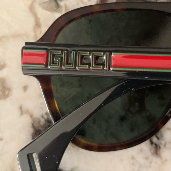 New GUCCI Havana Aviator Tortoise Sunglasses, Green & Red, Full Inclusion - Picture 5 of 16